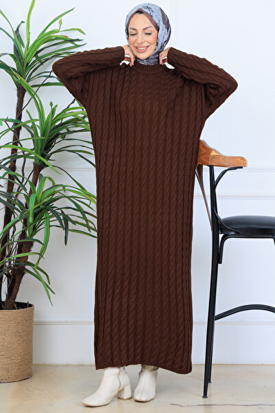 benguen Πλεκτό Φόρεμα Πλεκτομηχανής N7082 Καφέ