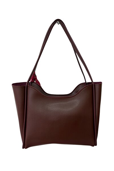 sç Saraçoğlu Çanta Zippered Single Compartment Faux Leather Handbag and Shoulder Bag with Scarf