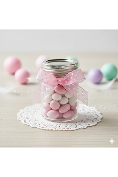 Deniz Party Store Organza Ribbon with White Dots on Pink 1 cm 10 Meters