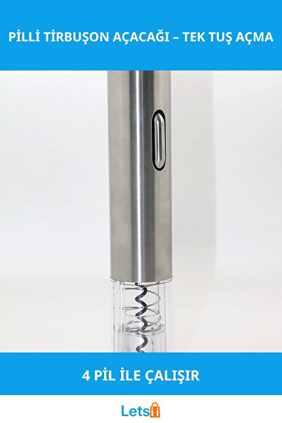 Letsii Pilli Otomatik Şarap Mantar Açacağı 24x5 cm Ergonomik Tasarım