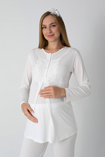 ERDENİZ TEKSTİL Maternity and Pregnancy Clothing Pajamas and Robes Jacquard Towel Patterned Viscose Cotton Blend Buttoned