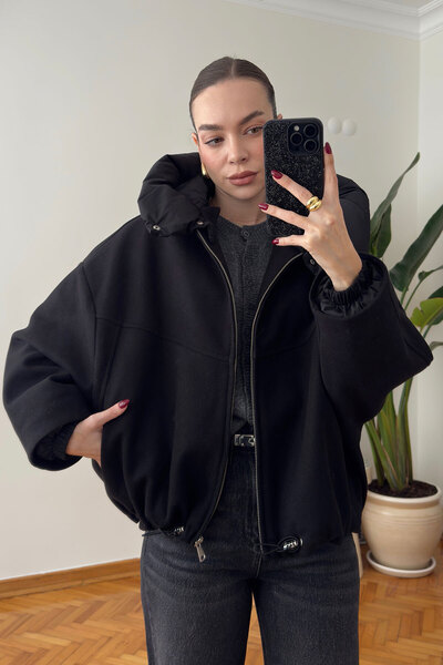 MAGARDE Palton Lisara cu garnituri - NEGRU