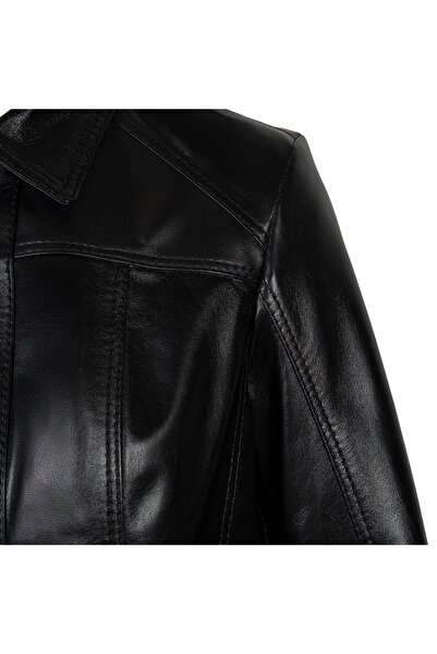 Desa Women's Black Shirt Collar Fit Leather Jacket