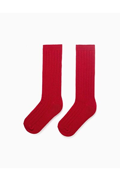 Ziddy Ribbed high socks for boys, red