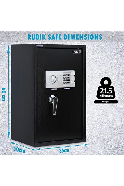RUBIK Large Safe Box with Digital Keypad & Key Lock 21.5kg (60x36x30 cm) RB60EG-CX Black