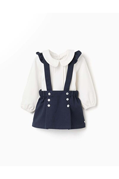 Ziddy Cotton bodysuit + twill skirt B&S for newborn girls, white/dark blue