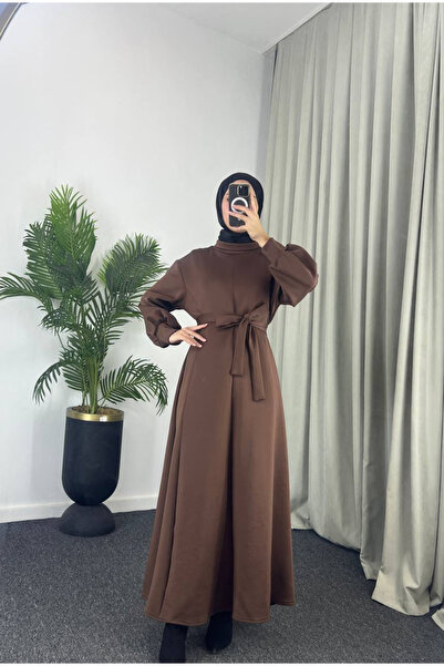 Esre Store 4559 - فستان حجاب من قماش السكوبا بني اللون
