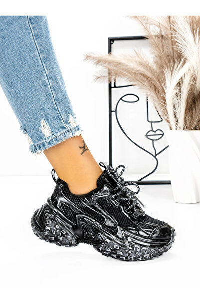 mei Γυναικεία Αθλητικά Παπούτσια με Πλατφόρμα 5WL83 Μαύρο-Ασημί