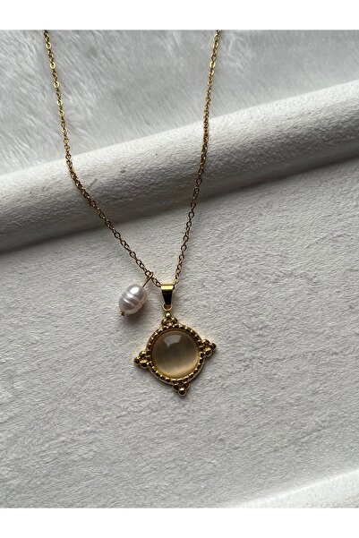 Pel Design Detailed Real Pearl Steel Necklace Handmade
