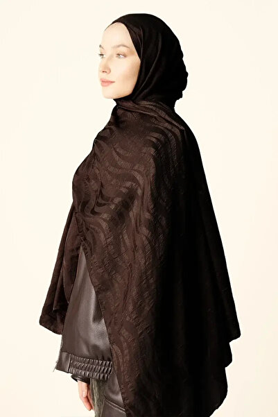 Madame Polo Premium Jakar Şal Dalga Desen - Kahverengi