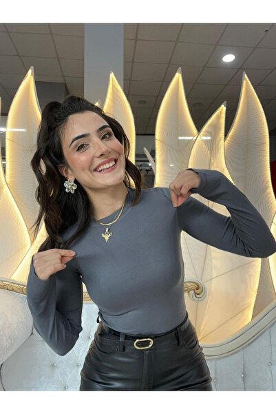 BYB % 100 PAMUKLU BİSİKLET YAKA ANTRASİT PARMAK GEÇİRMELİ BODY