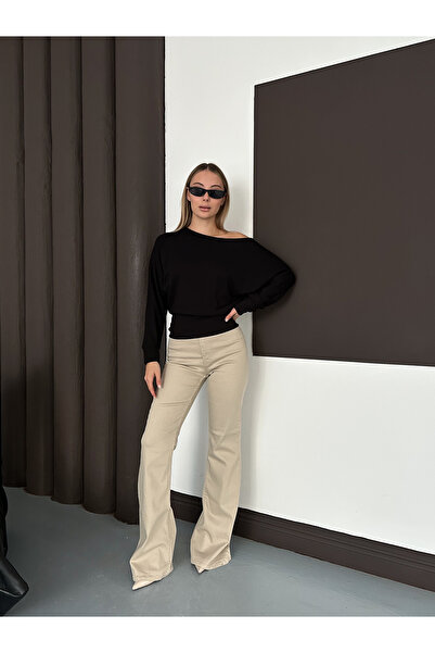 LE CARAMBOLE Women's Black One Shoulder Batwing Sleeve Modal Fabric Blouse