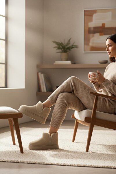 VeliKundura Darkstep Cream Flexible Polysole Short Boots with Fur Inside