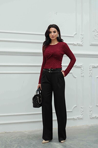 Serica Moda Black Double Belted Pleated Palazzo Pants