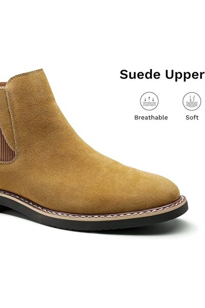 Bruno Marc Men's Chelsea boots, suede, beige, size 45,