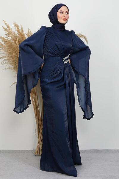 GİYZAMİLA Lena Yoryo Evening Dress Navy Blue