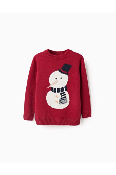 Ziddy Christmas Snowman Jacquard Knitted Jumper for Boys, Red