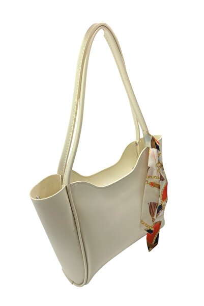 sç Saraçoğlu Çanta Zippered Single Compartment Faux Leather Handbag and Shoulder Bag with Scarf