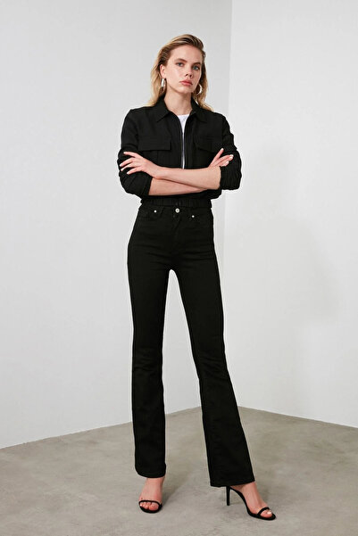 kleshus بنطلون جينز Çnr واسع الأرجل عالي الخصر مريح مقاس L قماش قابل للتمدد ج...