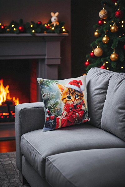 lissehome غطاء وسادة مزخرف بنمط قطة بمناسبة العام الجديد مقاس 40 × 40 سم