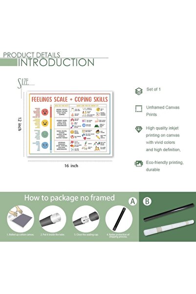 Generic Children's Mental Health Stickers Poster - Emotions Chart for Classroom, Calm Corner, Unframed 12x16