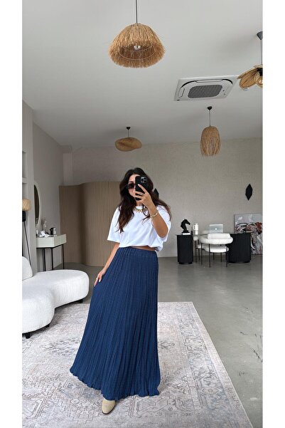 Buket Teke Fusta maxi din țesătură cu două straturi Indigo