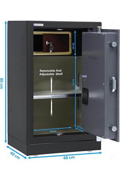 RUBIK Safe Box Large Dual Security Fire Resistant Locker for Money Documents (80x48x40 cm) Black/Gre