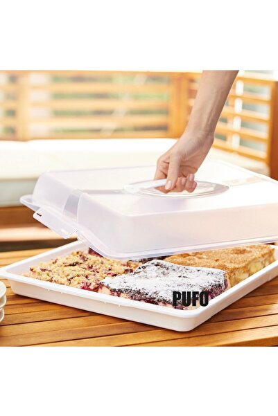 PUFO Cookies platter with transparent lid for serving cakes, cookies, muffins, pastries, 40 x 28 cm