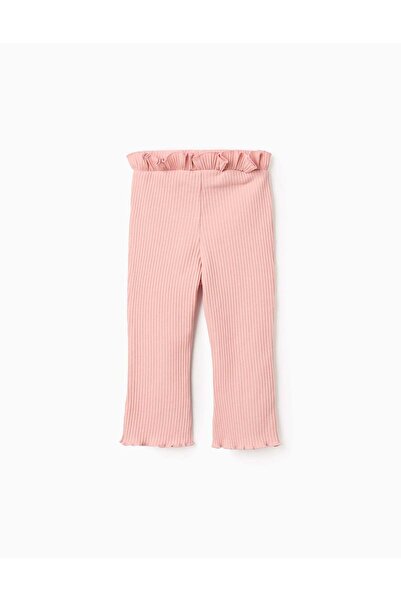 Ziddy Flared Ruffled Ribbed Trousers for Baby Girls, Pink