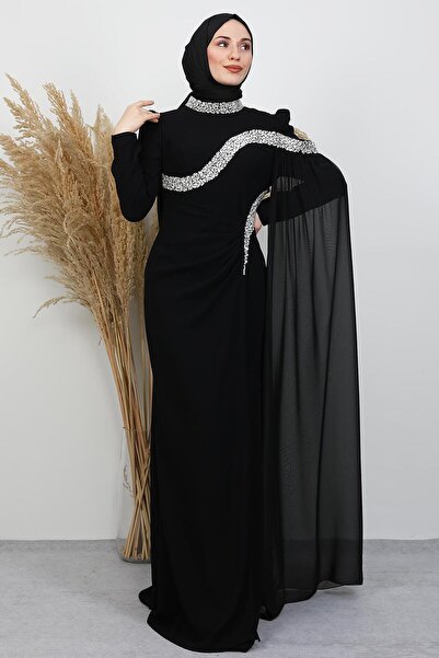 GİYZAMİLA Hanzade Crepe Evening Dress Black