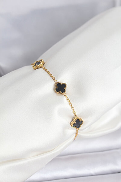 SeyCey.co 316L Steel Gold Color Black Baby Boy Clover Bracelet