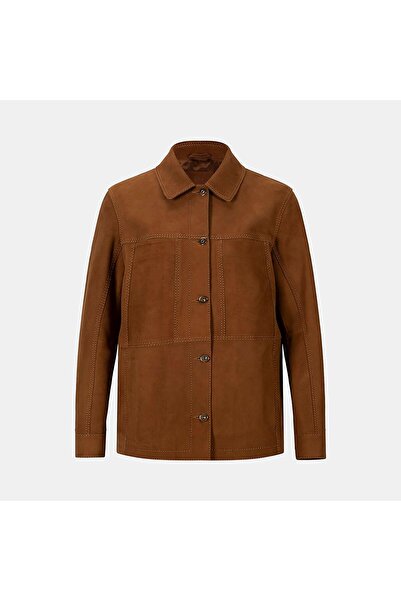 Desa Women's Tan Shirt Collar Buttoned Suede Jacket