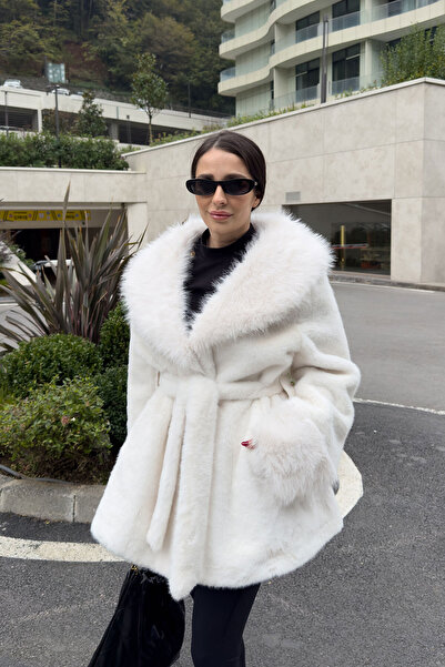 MAGARDE Marisse Bağlama Detay Oversize Kürk- EKRU