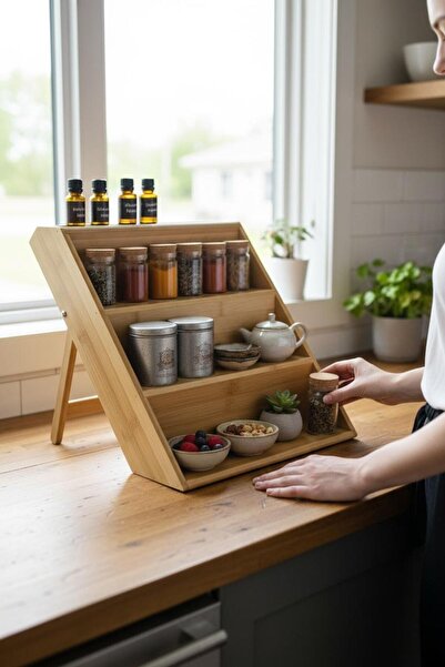 ANJEAHOME Forssa 3 Tier Folding Bamboo Stand |   Countertop and Drawer Kitchen Organizer |   Spice Rack