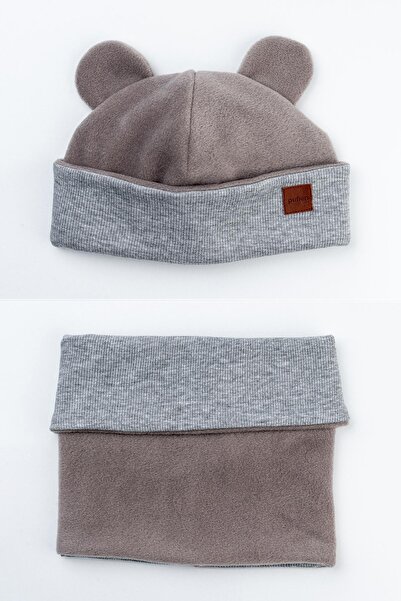 pufien Pamuk Astarlı Polar Bere ve Boyunluk Seti 0-3 Yaş Kaşkorse Pofuduk Beb...