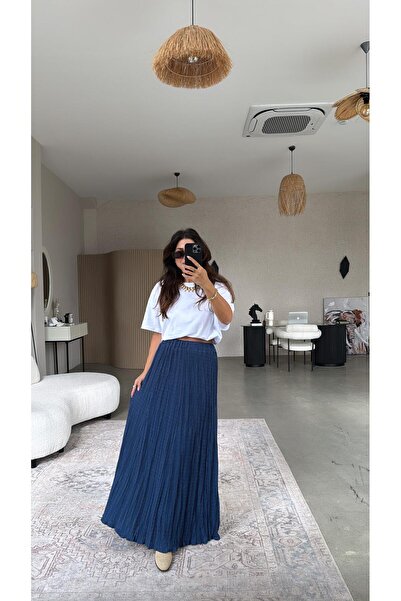 Buket Teke Fusta maxi din țesătură cu două straturi Indigo