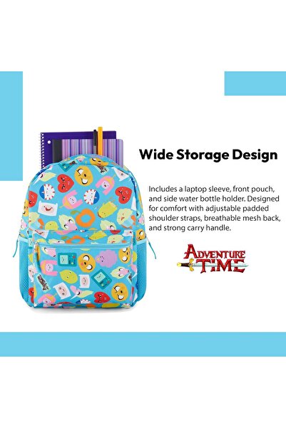 Adventure Time Classic Cartoon Backpack - Full Finn & Jake Print, Light Blue