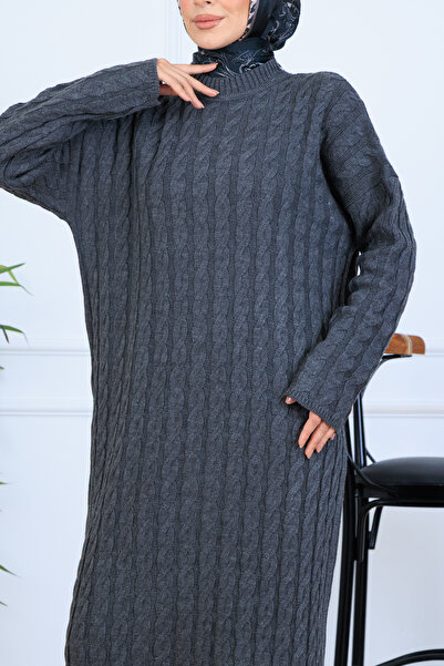 benguen Knitted Patterned Knitwear Dress N7082 Anthracite