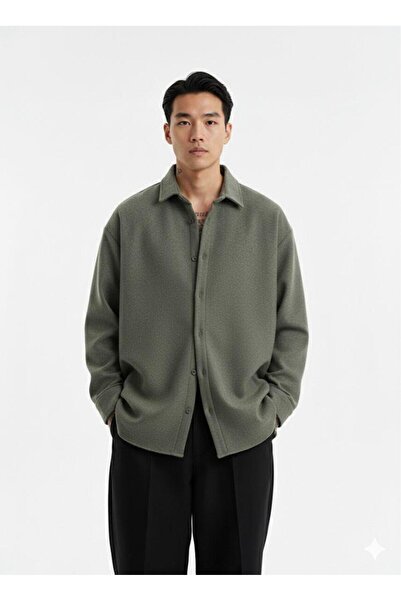 Serseri Erkek Kışlık Basic Oversize Haki Oduncu Kaşe Ceket