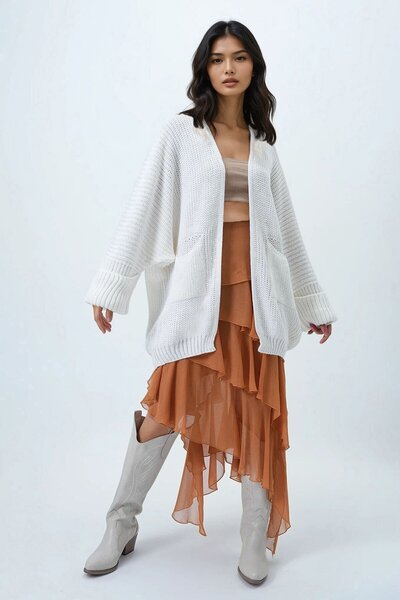 VAGGON Double Pocket Double Sleeve Thessaloniki Knit Long Knitwear Cardigan