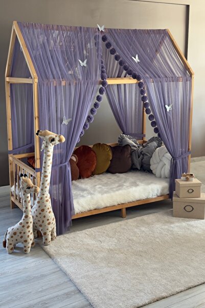 Miniden Gece Mavisi Çift Perdeli Montessori Yatak Cibinliği Montessori Cibinlik