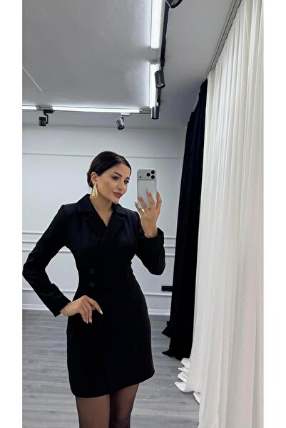 Daves Black Button Detailed Short Length Woven Jacket Dress