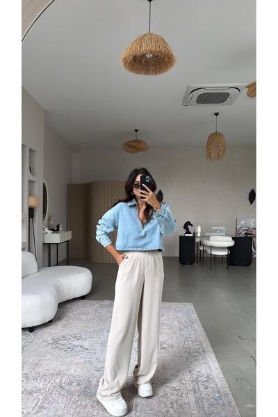 Buket Teke Beige Gold Buttoned Zr Model Fabric Trousers