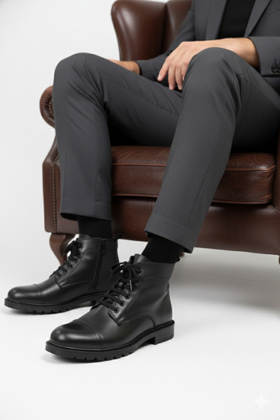 DOCKA Erkek Hakiki Deri Klasik Tarz Fermuarlı İçi Kürklü Bot AL25/KB529