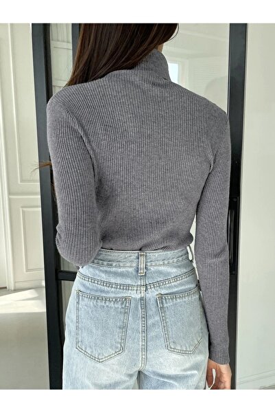 VASK Women's Long Sleeve High Neck Corded Fabric Basic Blouse