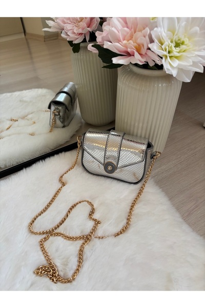 ESNEVA Women's Mini Size Gold Chain Stylish Design Cross Strap Hand and Shoulder Bag