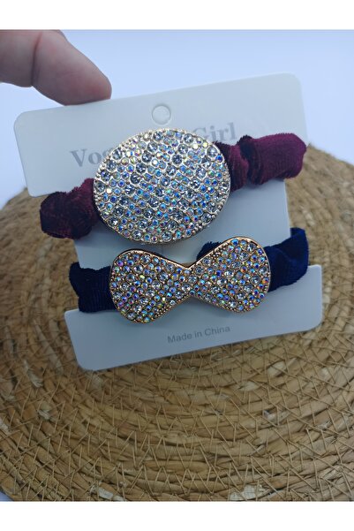 MY WORLD LİFE Taşlı modelli kadife lastik toka set