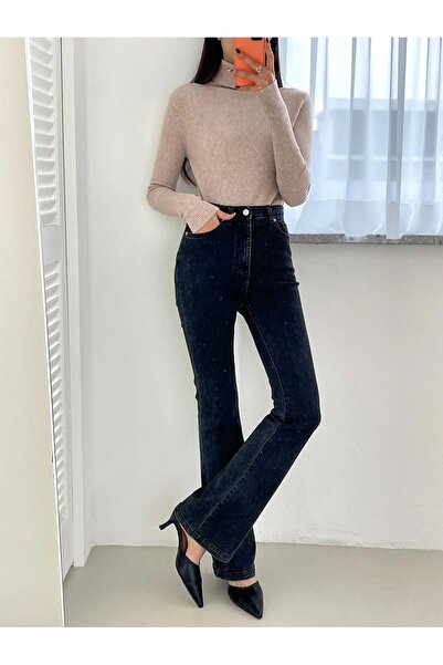 VASK Bluză pentru femei cu mânecă lungă, cu gât înalt material reiat basic