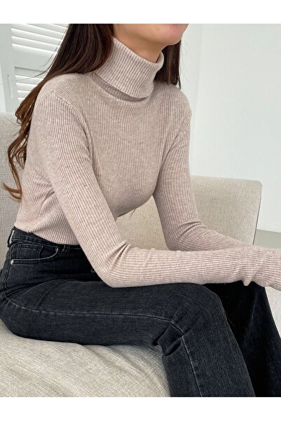 VASK Bluză pentru femei cu mânecă lungă, cu gât înalt material reiat basic