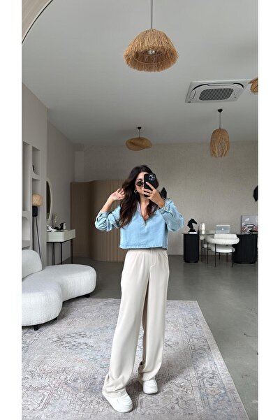 Buket Teke Beige Gold Buttoned Zr Model Fabric Trousers